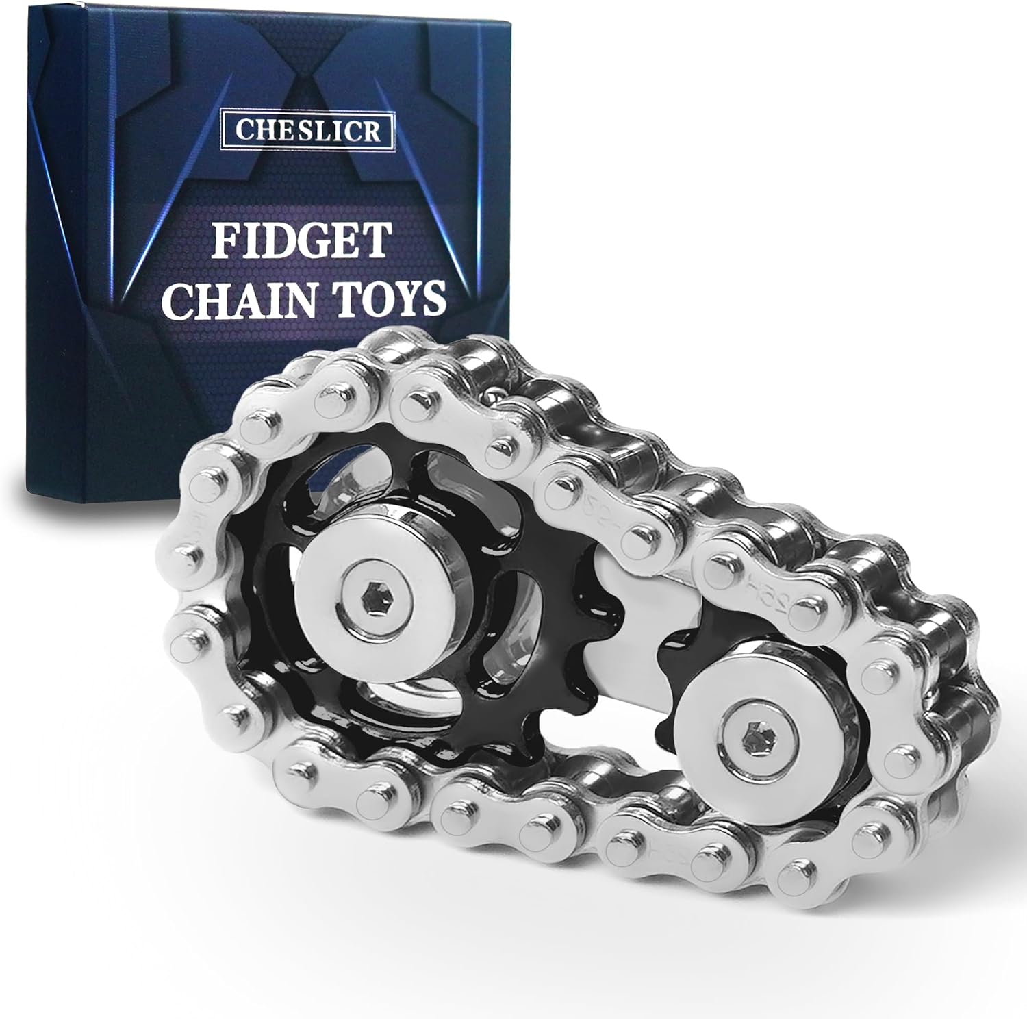 Fidget Toys for Adults Metal Fidget Bike Chain Assemble Fidgets Spinners Toy for Teens Cool Gadgets Desk Office Gift Anxiety Relief Items Stress Tool Sensory Stim Toy for Autism ADHD- Black