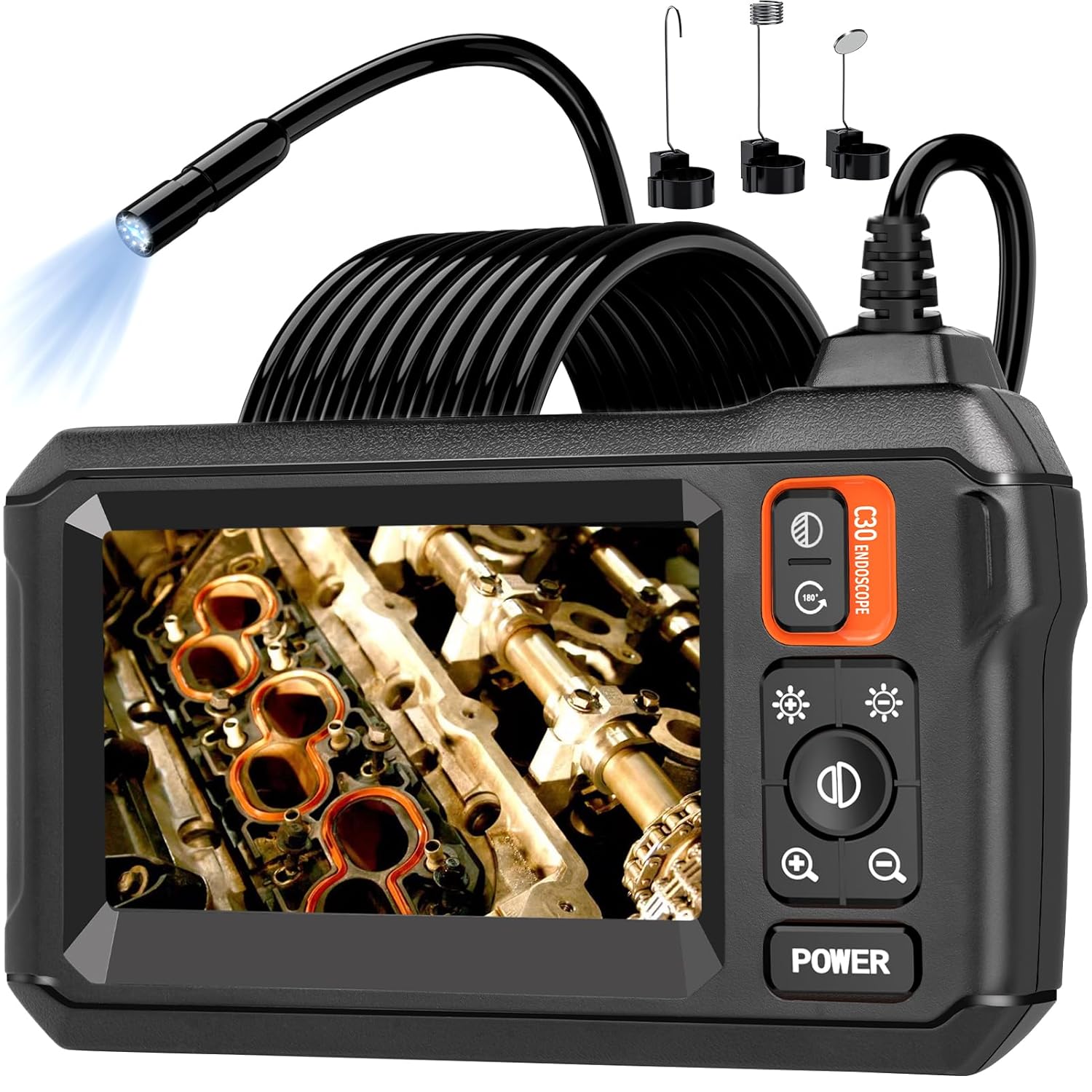 Endoscope Camera with Light, Borescope Camera with 4.3" IPS Screen, 1080P HD with 8 LED Lights, 16.4FT Semi-Rigid Cord Bore Scope, IP67 Waterproof Endoscope for Sewer, Tools for Men (Black)