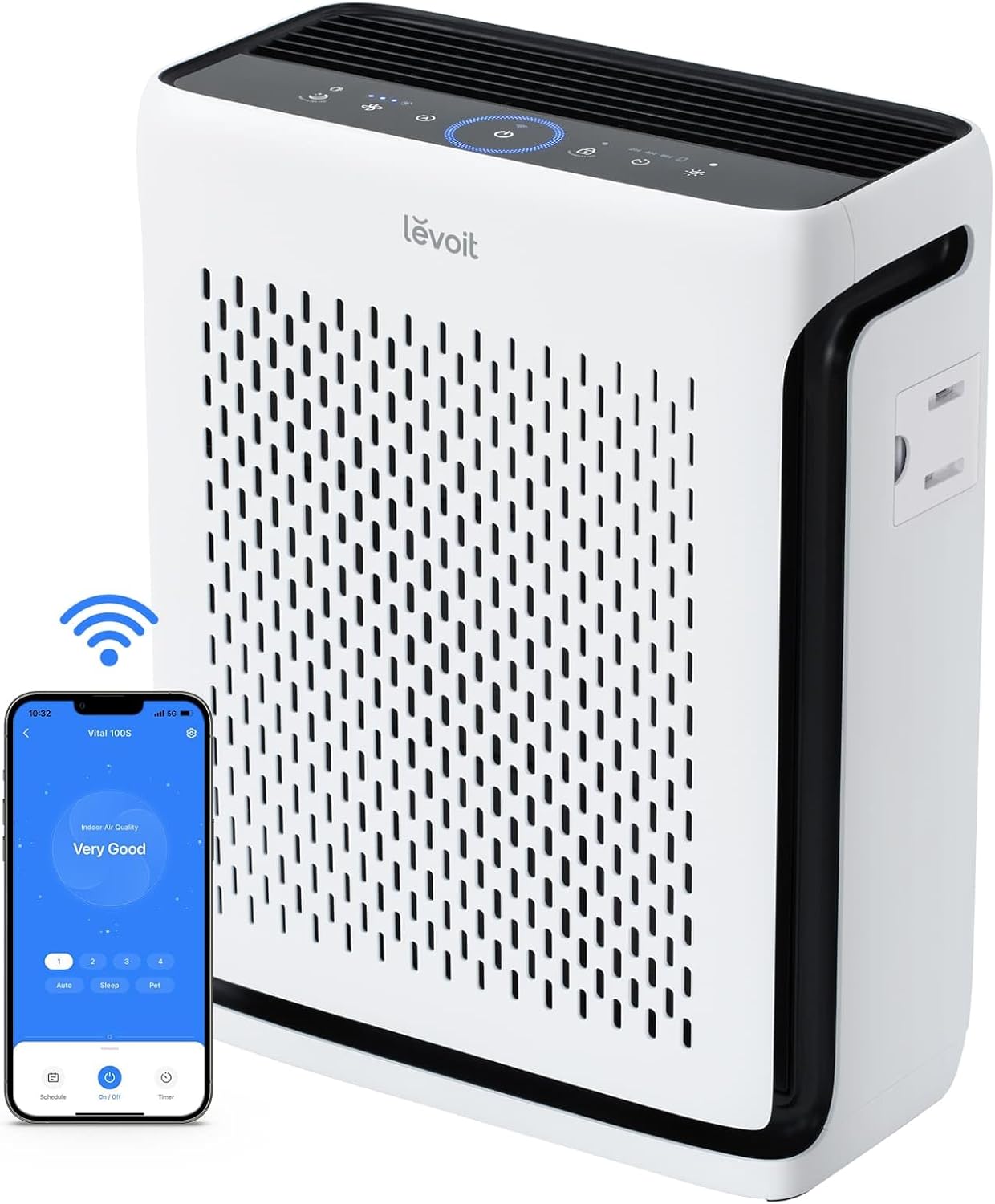 LEVOIT Air Purifier for Home Large Room Bedroom Up to 1074 Ft with Air Quality Monitor, Smart WiFi, Washable Pre-Filter, HEPA Sleep Mode for Pets, Allergies, Dust, Pollen, Vital 100S-P, White